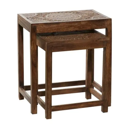 24" Brown Mango Wood Eclectic Accent Table {1}