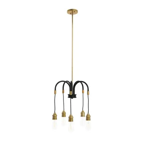 Hello Honey&reg; Robert Stevenson Lighting Harper 19" Black and Brass 5-Light Exposed Bulb 2-Tone Metal Chandelier {10}