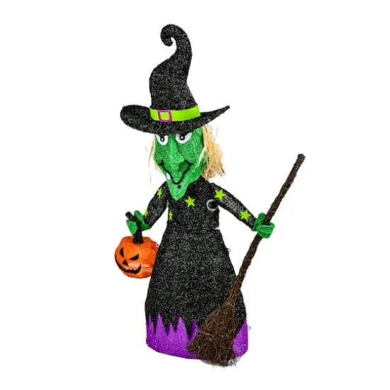 39'' Pre-Lit Green Witch with Broom Halloween D&eacute;cor {6}