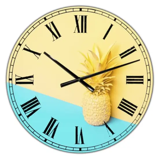 Designart Pink and Blue Pineapple Large Modern Wall Clock {1}