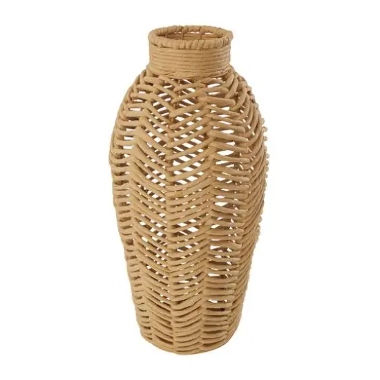 18" Brown Jute Chevron Woven Vase {4}