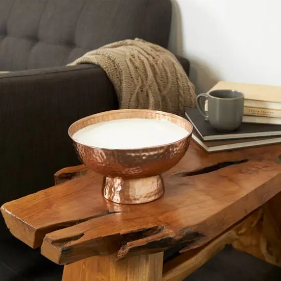 White Wax Tropical Breeze Scented Candle with Elevated Wide Hammered Copper Container {7}