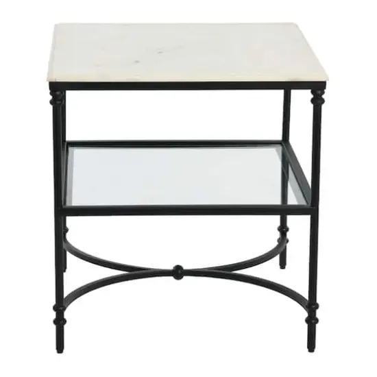 Hello Honey&reg; 25" Libertine Genuine Marble and Metal End Table with Glass Storage Shelf Black Finish {6}
