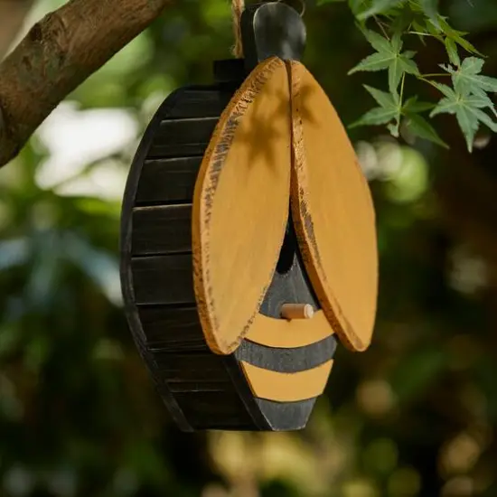 Glitzhome&reg; 11.75" Distressed Wood Bee-Shaped Birdhouse {6}