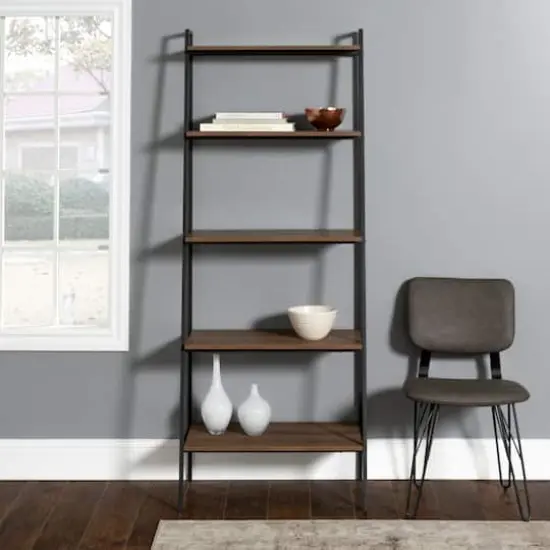 Walker Edison 72" Mocha Industrial Modern Ladder Bookshelf {3}