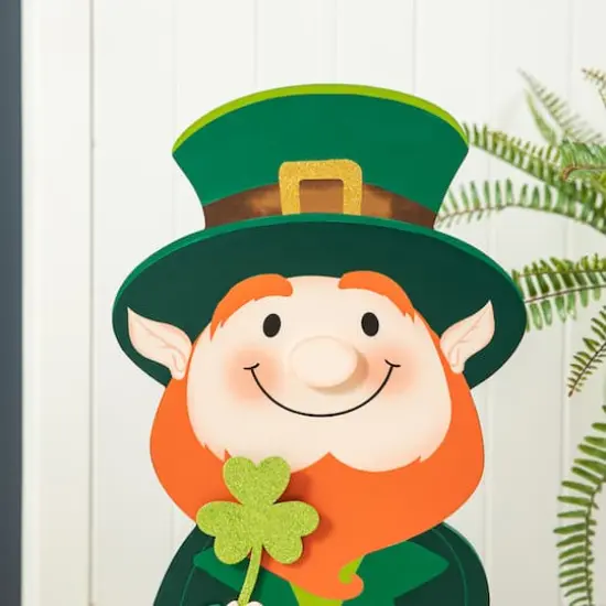 Glitzhome® 23.5" St. Patrick's Wooden Leprechaun Pot of Gold Porch Décor {5}