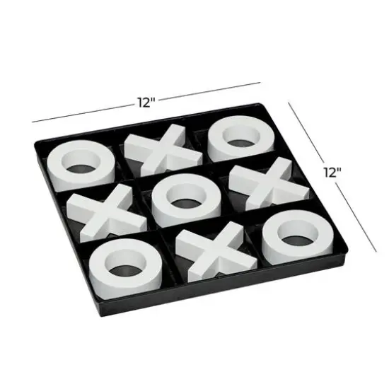 Black & White Wood & Metal Tic-Tac-Toe Modern Game Set {5}