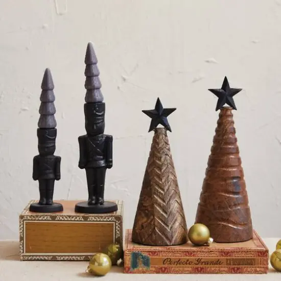 Hello Honey&reg; 9.5" Carved Mango Wood & Metal Christmas Tree with Black Star {3}