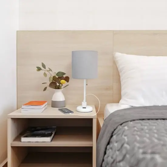 Creekwood Home Oslo 19.5" Power Outlet Table Lamp White Base/Gray Shade {6}