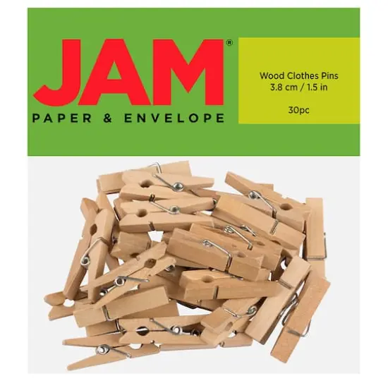 JAM Paper 1.5" Natural Wood Clip Clothespins, 30ct. {1}