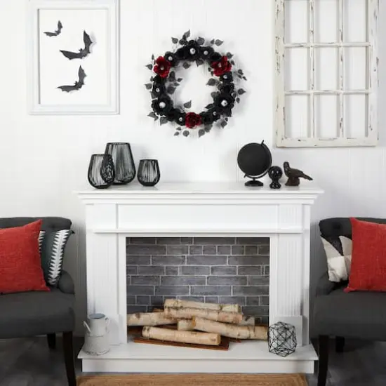 24" Eyeball Rose Halloween Artificial Wreath {5}