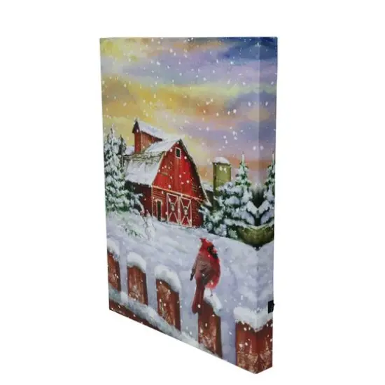 LED Back Lit Snowy Sunset Barn Scene Christmas Wall Art {3}