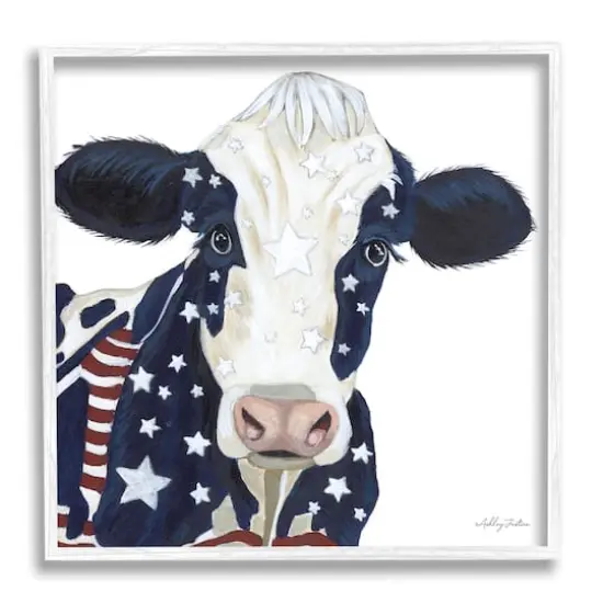 Stupell Industries Country Americana Cow Flag Pattern Framed Giclee Art White {1}