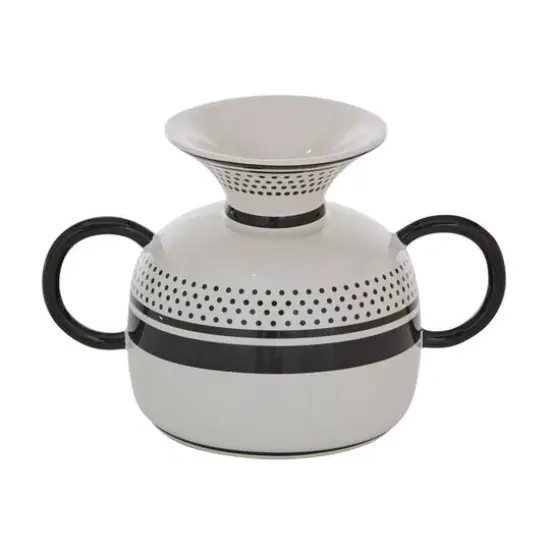 White Ceramic Eclectic Vase, 6" x 8" x 6" {1}