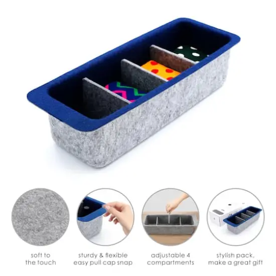 Welaxy Felt Adjustable 4 Slot Drawer Organizer Bin Navy {4}