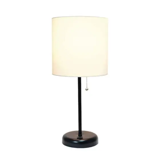 Creekwood Home 19.5" Oslo USB Port Table Lamp Black Base/White Shade {5}