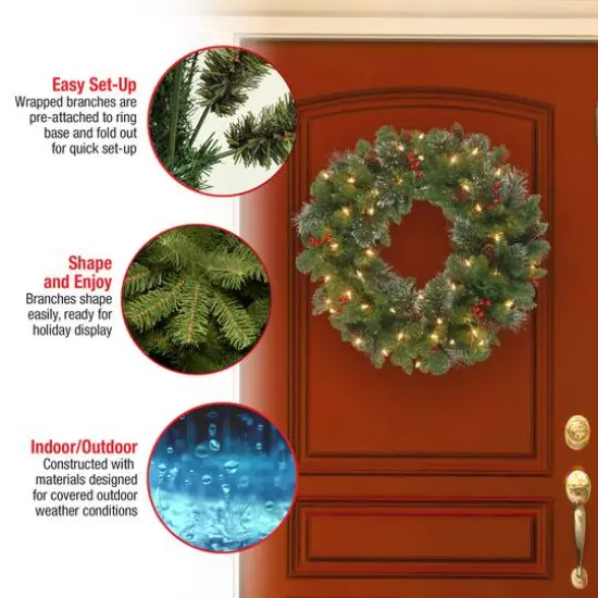 30" Crestwood&reg; Spruce Wreath with Pine Cones, Red Berries, Glitter & Clear Lights {6}