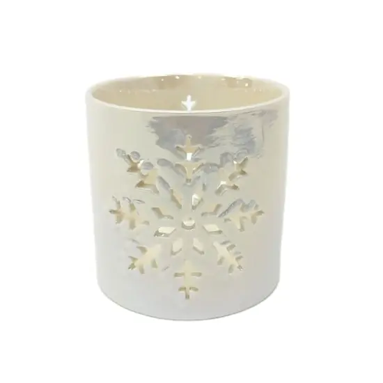 3.5" White Iridescent Snowflake Ceramic Candle Holder by Ashland&reg; {1}