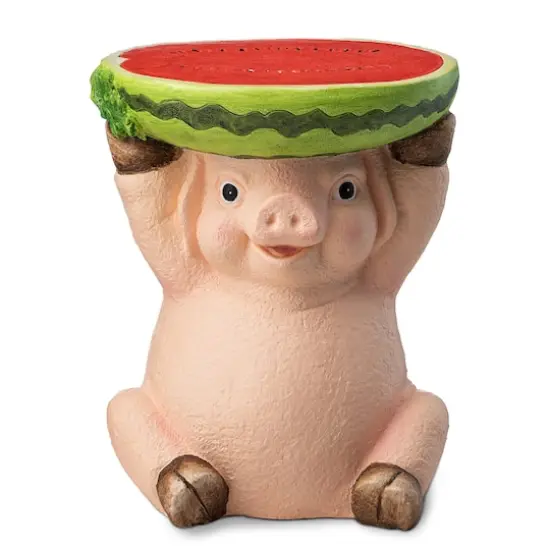 Glitzhome&reg; 12.5" Pig Holding a Watermelon Decorative Garden Stool {1}