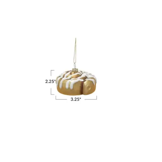 Hello Honey&reg; 2.25" White & Gold Glass Cinnamon Roll Ornament with Glitter {4}