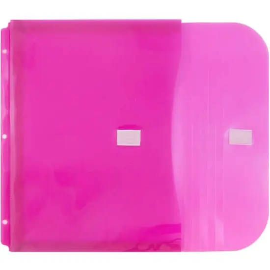 JAM Paper 9.5" x 11.5" Hook & Loop Closure 3-Hole Punch Plastic Envelopes, 12ct. Pink {4}