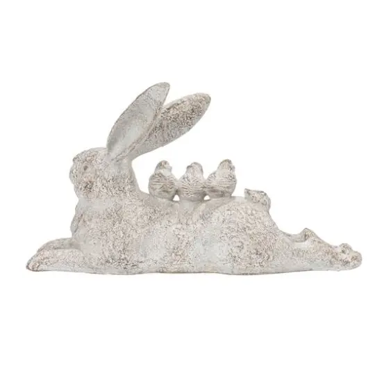Hello Honey&reg; 16.5" Decorative Resting Rabbit with Birds Figurine White {8}