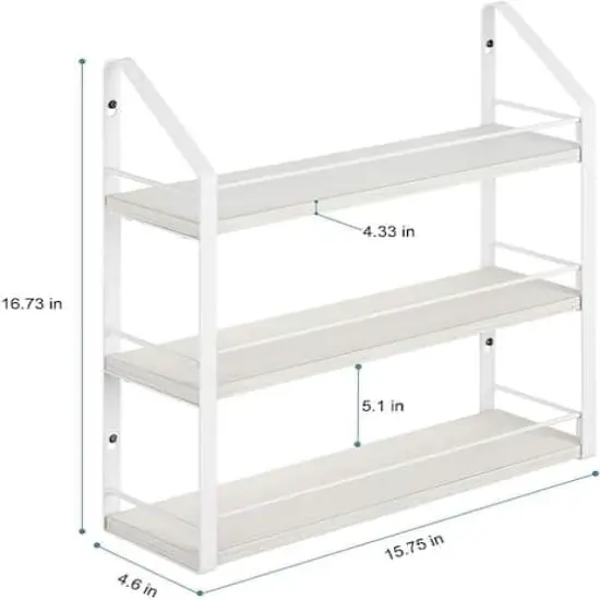 NEX&trade; 17" White Wall-Mounted 3-Tier Spice Rack Organizer {3}