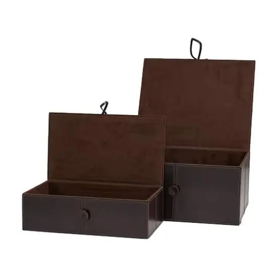 Leather Storage Box with Leather Loop Closure Set Dark Brown {4}