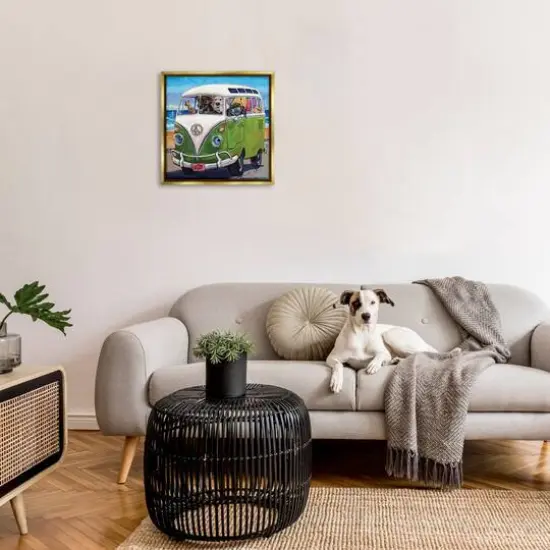 Stupell Industries Dogs Driving Retro Van Floater Framed Art Gold {3}