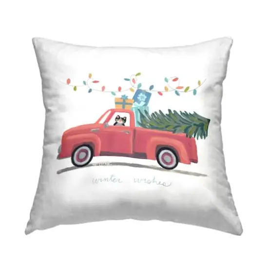 Stupell Industries Winter Wishes Red Christmas Cat Gift Truck Throw Pillow {1}