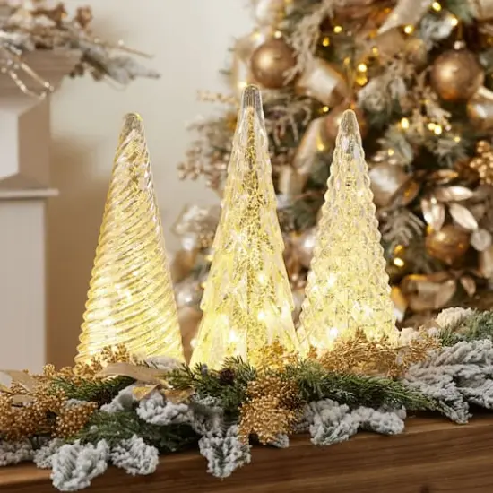 Textured Mercury Glass LED Tree Set {3}