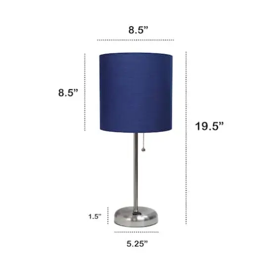 Creekwood Home Oslo 19.5" Power Outlet Table Lamp Brushed Steel Base/Navy Blue Shade {4}