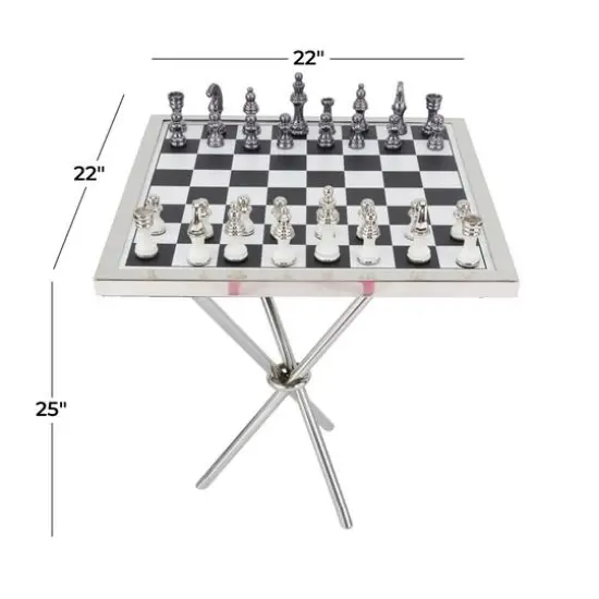 Silver Aluminum Contemporary Game Set Table, 4" x 25" x 22" {8}