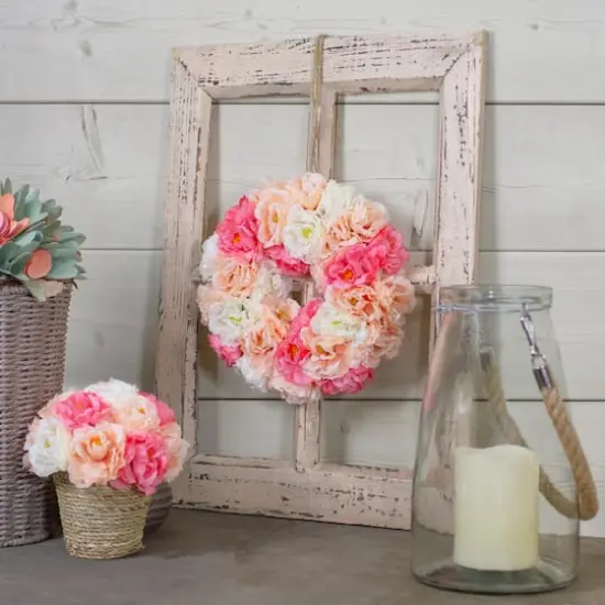 8" Pink & White Peony Artificial Spring Floral Wreath {3}