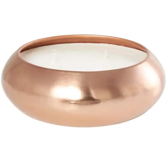 9" White 4-Wick Wax Tropical Breeze Scented Wide Dome Shaped Candle with Copper Container Bowl {1}
