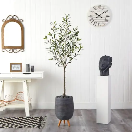 6ft. Olive Artificial Tree in Gray Planter with Stand {4}