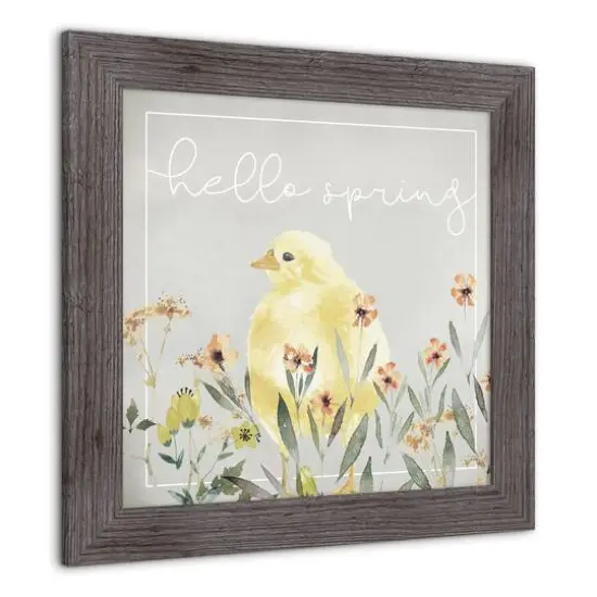 Hello Spring Chick 1 16" x 16" Western Gray Framed Print {3}