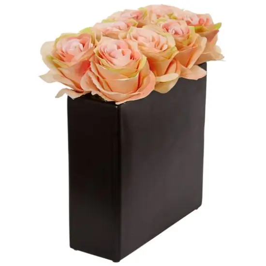 Rose Arrangement In Black Square Vase Peach {3}