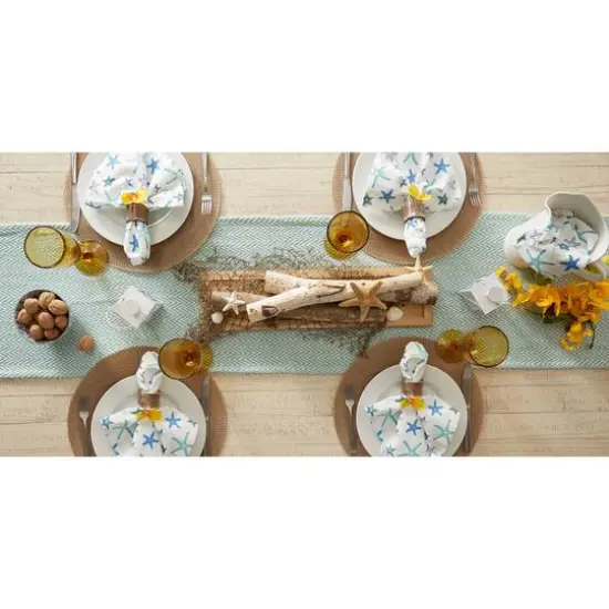 DII&reg; 108" Handloom Chevron Table Runner Aqua {7}