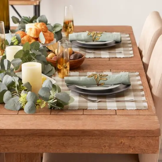 DII&reg; Heavyweight Check Fringed Cotton Placemats, 6ct. Stone Brown {4}