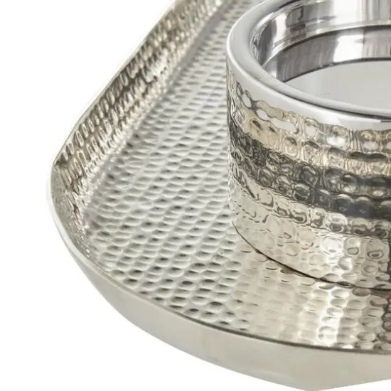 26" Stainless Steel 4 Candle Candelabra with Attached Tray Silver {7}