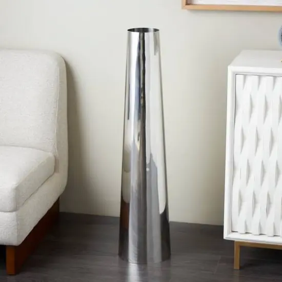 Silver Stainless Steel Metal Minimalistic Tall Floor Cone Vase {3}