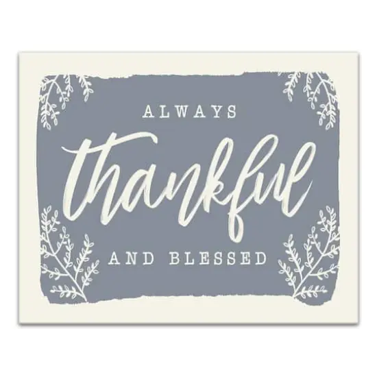 Always Thankful Blue Cream Canvas Wall Art {1}
