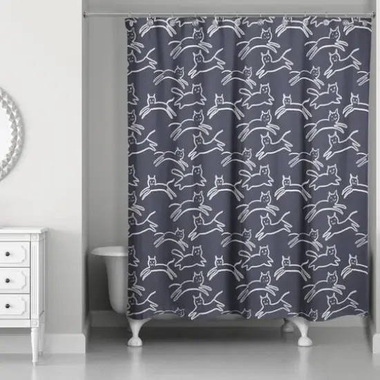 Kitty Shower Curtain Navy {3}