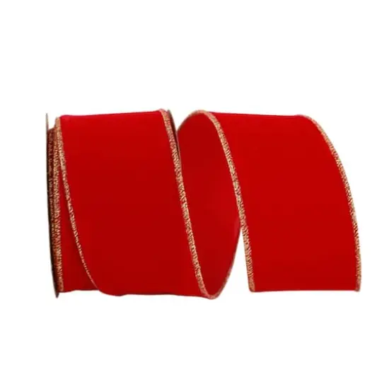 Reliant 2.5" x 10yd. Velvet Duro Domestic Wired Ribbon Red/Gold {1}