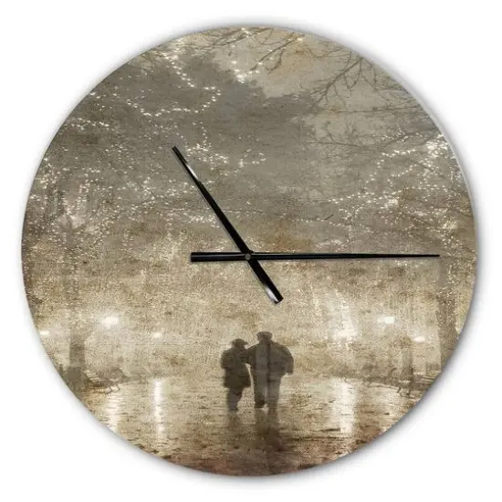 Designart Couple Walking In Night Lights Farmhouse Wall Clock {1}