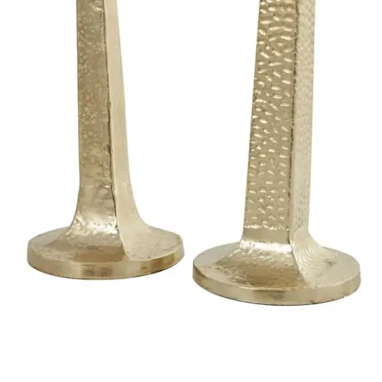 Gold Aluminum Tall Hammered Candle Holder Set {4}