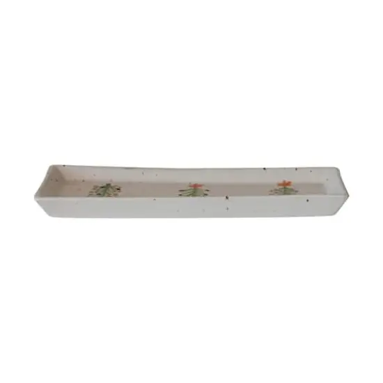 Hello Honey&reg; 12" x 4.5" Speckled Hand-Painted Christmas Trees Stoneware Platter {4}