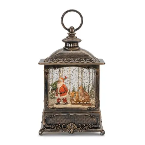 9" LED Snow Globe Lantern with Santa & Woodland Animals {1}