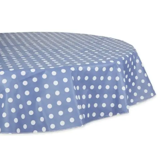 Stonewash Blue Polka Dot Vinyl Tablecloth 70" Round {1}